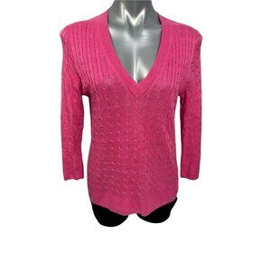 J. Crew 100% Linen Cable Knit Pullover V-Neck Sweater Women's Size Large